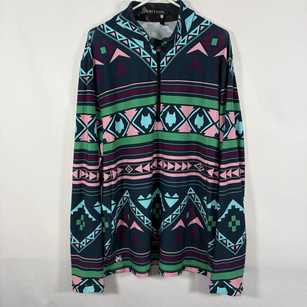 Greyson Golf 1/4 Zip Pullover Mens XXL 2XL Aztec Geometric Athletic Fit Wolf